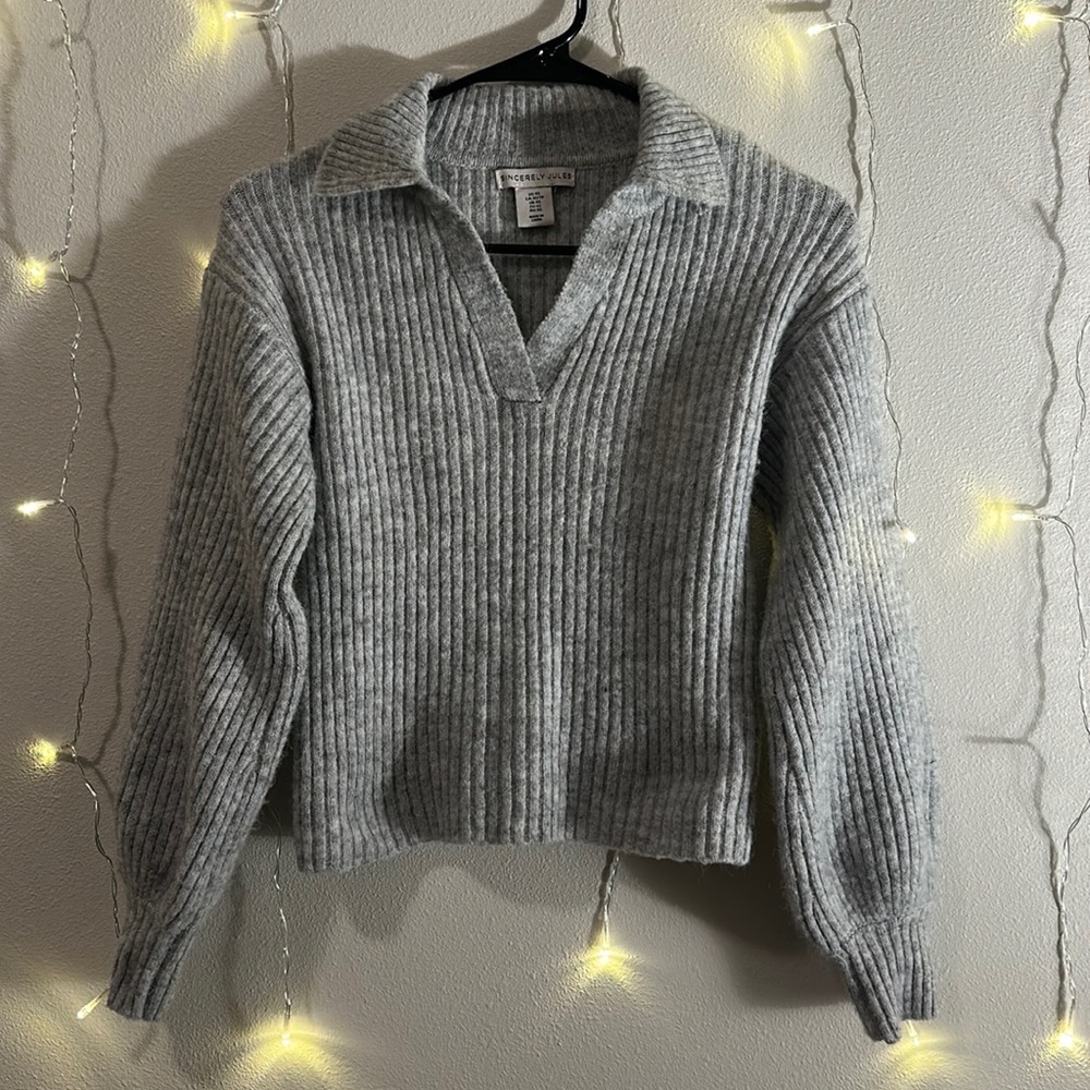 Sincerely Jules Collared Rib Knit Sweater